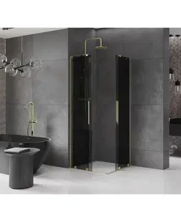 Sprchovacie kúty MEXEN/S - Velar L Duo sprchovací kút, posuvné dvere 90 x 90, grafit, zlato 871-090-090-02-43-50