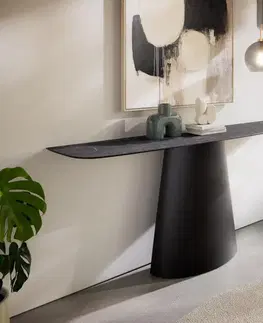 Konzolové stolíky DELIFE Konzolový stolík Edge zaoblený 180×40 cm keramika Laminam® Nero Greco antracitová Conos kov čierna