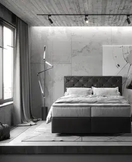 Postele Boxspring DELIFE Boxspring posteľ Dream-Great 140x200 cm mikrovlákno antracitová vintage s vreckovou pružinovou matracou a visco topperom