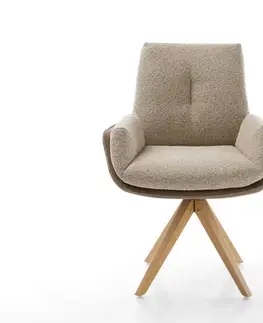 Jedálenské stoličky DELIFE Otočná jedálenská stolička Clea-Flex zmiešané materiály tmavobéžová drevená podstava hranatá prírodná otočný o 180°