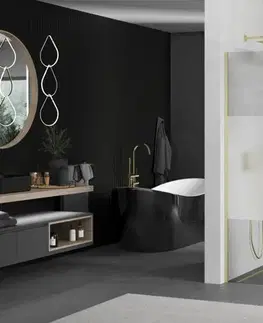 Sprchové dvere MEXEN/S - Kioto Sprchová zástena WALK-IN 80 x 200, transparent/dekor 8 mm, zlatá kartáčovaná 800-080-101-55-35
