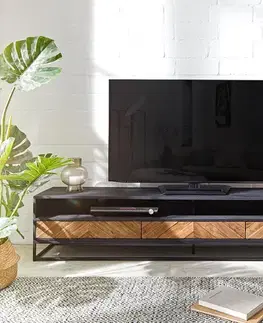 Televízne stolíky DELIFE TV stolík Famke 200 cm mango teak 2 priehradky 3 zásuvky