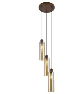 Závesné svietidlá Hotelová elegantná závesná lampa tmavý bronz s jantárovým sklom 3-svetlá - Stavelot