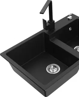 Kuchynské drezy MEXEN/S MEXEN/S - Tomas granitový drez 2-bowl vrátane batérie Rita, čierna 6516-77-670300-70