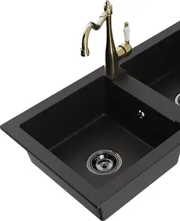Kuchynské drezy MEXEN/S MEXEN/S - Mario granitový drez 2-bowl vrátane batérie Carla, čierna 6504-77-670700-50-B