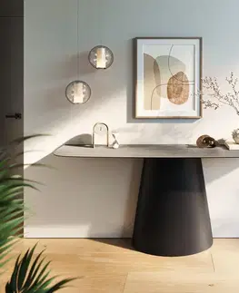 Konzolové stolíky DELIFE Konzolový stolík Edge zaoblený 180×40 cm keramika betónová sivá Conos kov čierna