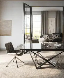 Jedálenské stoly DELIFE Jedálenský stôl Edge zaoblený 180-220×100 cm keramika Emperador Extra Lucidato tmavohnedá Spider plochá oceľ nerezová oceľ grafit rozkladací
