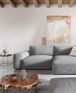 Rohové sedacie súpravy DELIFE Rohová pohovka Lanzo XL 270x180 cm mikrovlákno sivá variabilné ležadlo s taburetom