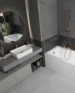 Sprchové dvere MEXEN/S - Next L vaňová zástena FIX 70 x 150, transparent, meď kartáčovaný 895-070-000-03-00-65