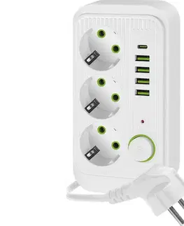 Predlžovacie káble  Rozbočovacia zásuvka s vypínačom LINEA 3x230V + 5xUSB A/C SCHUKO 1,5 m biela KGLPZW3U5D1B