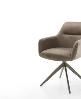 Jedálenské stoličky DELIFE Otočná jedálenská stolička Pejo-Flex mikrovlákno taupe vintage krížová podstava široká titanová farba 360° otočná vrecková pružina