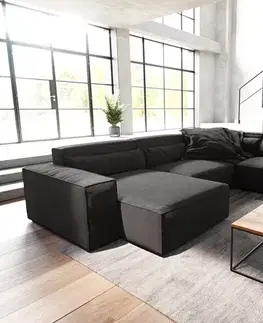 Sedacie súpravy XL DELIFE Pohovka v tvare "U" Sirpio 300x210 cm mikrovlákno čierna ležadlo variabilné