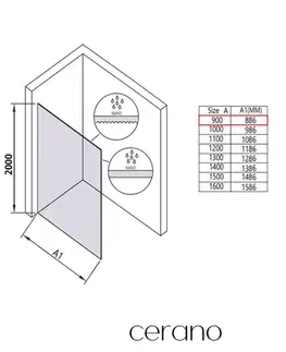 Sprchové dvere CERANO - Sprchová zástena Walk-in Crystal Ľ/P - 10 mm - bezvzperový systém - čierna matná, grafitové sklo - 90x200 CER-8050BD82704