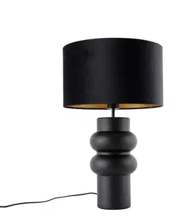 Stolné lampy Dizajnová stolná lampa čierna s tienidlom z čierneho zamatu so zlatom 35 cm - Alisia