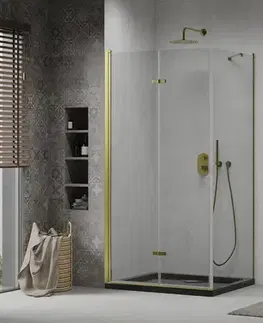 Vane MEXEN/S - Lima sprchovací kút zalamovacie dvere 100 x 80, transparent, zlatý + Flat čierna vanička so sifónom 856-100-080-50-00-4070G