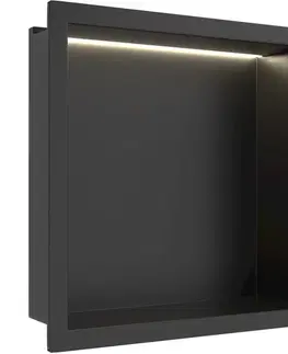 Regály a poličky CERANO - Zápustná polička/nika do obkladu s LED osvetlením - čierna matná - 30x30x10 CER-002626