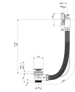Doplnky do kúpeľne POLYSAN - MARBLE vaňová súprava s napúšťaním, bovden, dĺžka 800, chróm 11052