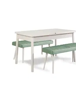 Jedálenské sety Jedálenský set s rozkladacím stolom a lavicou (3 kusy) Santiago 0400 - White, Green
