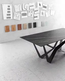 Jedálenské stoly DELIFE Jedálenský stôl Edge 200x100 cm Laminam® keramika hnedá stredová podstava plochá oceľ čierna