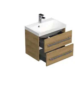Kúpeľňový nábytok Kúpeľňová skrinka s chrómovými úchytmi a umývadlom SAT Cube Way 60x53x40 cm dub Hickory mat CUBE260ZDH CUBE260ZDH