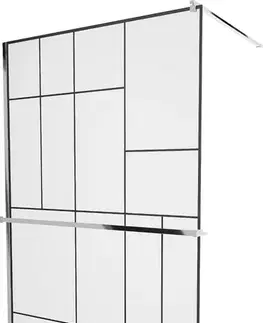 Sprchové dvere MEXEN/S - KIOTO Sprchová zástena WALK-IN s poličkou a držiakom uterákov 70 x 200, transparent/čierna 8 mm, chróm 800-070-121-01-78