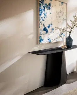 Konzolové stolíky DELIFE Konzolový stolík Edge zaoblený 140×40 cm keramika Laminam® Nero Greco antracitová Livos kov čierna