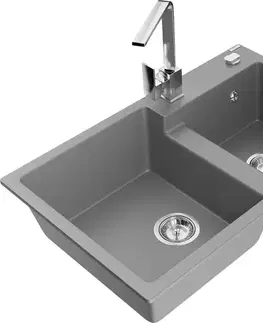 Kuchynské drezy MEXEN/S MEXEN/S - Tomas granitový drez 2-bowl vrátane batérie Rita, šedá 6516-71-670300-00