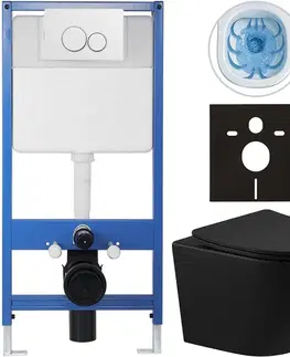 Záchody CERANO - Kompletný WC set Profi/Cesso - čierna matná - WC tlačidlo Duo/Biela - predstenová inštalácia - 49x36 CER-8050BD84231