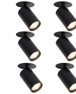 Zapustené svietidlá Sada 6 moderných zapustených bodových svetiel čierna GU10 50mm - Chels