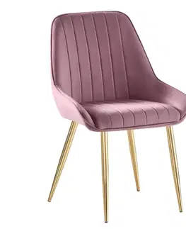 Jedálenské stoličky KONDELA Perlia jedálenská stolička ružová (Velvet) / zlatá