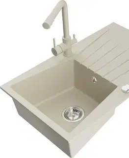 Kuchynské drezy MEXEN/S MEXEN/S - Cesar granitový drez s odkvapkávačom vrátane batérie Duero, béžová 6514-69-671600-69