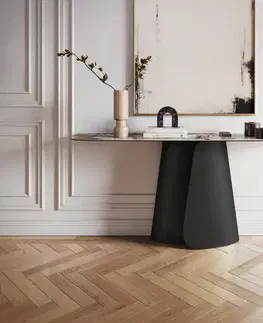 Konzolové stolíky DELIFE Konzolový stolík Edge zaoblený 180×40 cm keramika Patagonia leštený Livos kov čierna