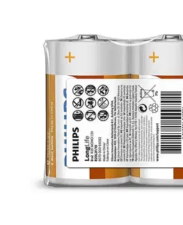 Predlžovacie káble Philips R20L2F/10 - 2 ks Zinkochloridová batéria D LONGLIFE 1,5V 5000mAh Phil-R20L2F/10