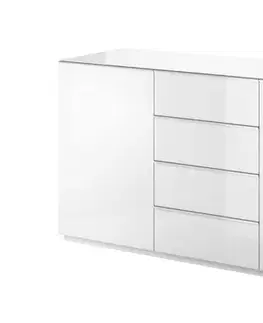 Komody a skrinky LEANA kombinovaná komoda 2498JW26, biela/biele sklo