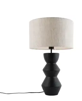 Stolné lampy Dizajnová stolná lampa čierna s tienidlom z látky svetlosivý 35 cm - Alisia