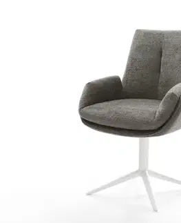 Jedálenské stoličky DELIFE Jedálenská stolička Clea-Flex bouclé mäkký tmavobéžová krížová podstava biela 360° otočný hojdacia funkcia