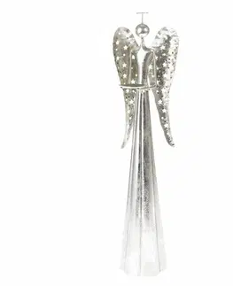 Vianočné dekorácie Vianočný kovový svietnik na čajovú sviečku Angel strieborná, 17 x 58 cm