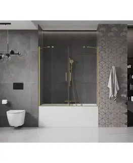 Sprchové dvere MEXEN/S - Velar Duo Dvojkrídlová posuvná vaňová zástena 160 x 150, transparent, zlatá kartáčovaná 896-160-000-02-55