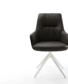 Jedálenské stoličky DELIFE Jedálenská stolička Zelia-Flex s opierkami mikrovlákno antracitová vintage krížová podstava široká biela 360° otočná hojdacia funkcia vrecková pružina