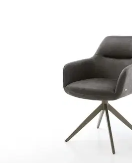 Jedálenské stoličky DELIFE Otočná jedálenská stolička Pejo-Flex mikrovlákno antracit vintage krížová podstava široká titanový efekt 360° otočná hojdacia funkcia vrecková pružina