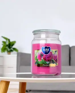 Sviečky KONDELA Leana vonná sviečka v skle 500 g priehľadná / ružová