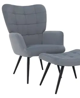 Kreslá KONDELA Haben kreslo s podnožou sivá (Velvet) / čierna
