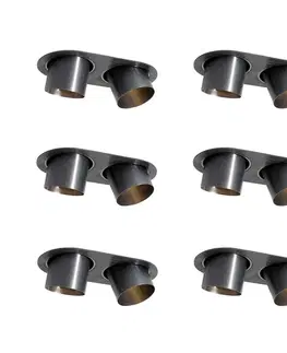 Zapustené svietidlá Sada 6 zapustených bodových svetiel Gunmetal GU10 70 mm naklápateľné 2-svetlá - Installa