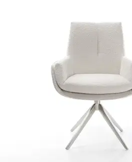 Jedálenské stoličky DELIFE Jedálenská stolička Clea-Flex bouclé bielo-krémová krížová podstava široká nerezová oceľ 360° otočná s hojdacou funkciou