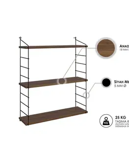 Police Nástenná polica Armoni 3'lü - Walnut