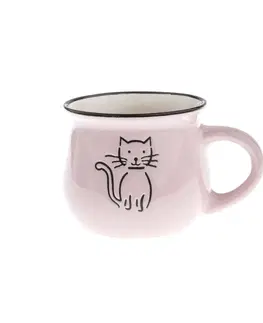 Hrnčeky a šálky Keramický hrnček Mačka 75 ml, ružová