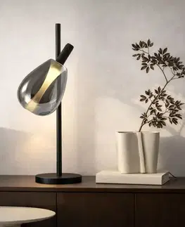 Stolové lampy Lampka nocna Denso czarna szklana z kloszem dymionym minimalistyczna