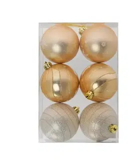 Vianočné dekorácie Kinekus Ozdoba vianočná guľa 8 cm, sada 6 ks, plastová zlatá, mix