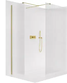 Sprchovacie kúty CERANO - Sprchová zástěna Walk-in Onyx T L/P - 8 mm - hranatá vzpěra - zlatá, rýhované sklo - 160x150x200  CER-8050BD3703