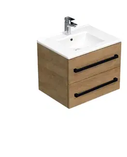 Kúpeľňový nábytok Kúpeľňová skrinka s čiernou úchytkou a umývadlom SAT Cube Way 60x53x46 cm dub Hickory mat CUBE46C602DHMOD CUBE46C602DHMOD